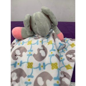 Zooawa Elephant Pink Arms & Ears Embroidered Face Security Blanket Lovey Minikie